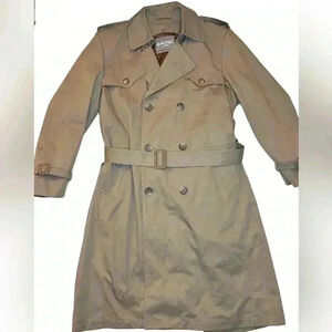 Oakton Ltd Mens Trench Coat Classic Zipout Liner Double Breast Belted Size 38 SH